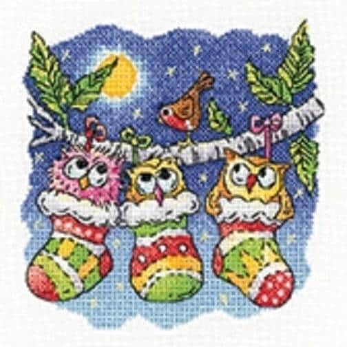 Christmas Owl Stockings - Counted Cross Stitch Kit - Heritage Crafts