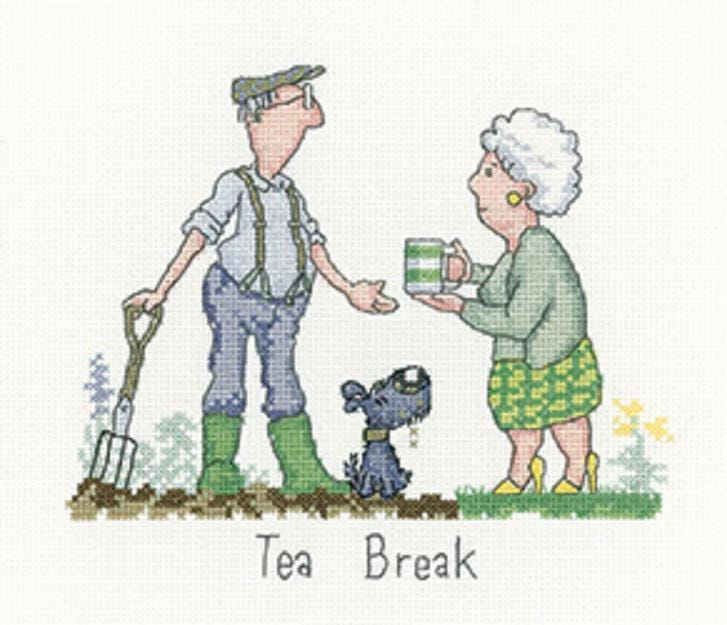 Tea Break - Grandparents - Dog - Counted Cross Stitch Kit - Heritage Crafts