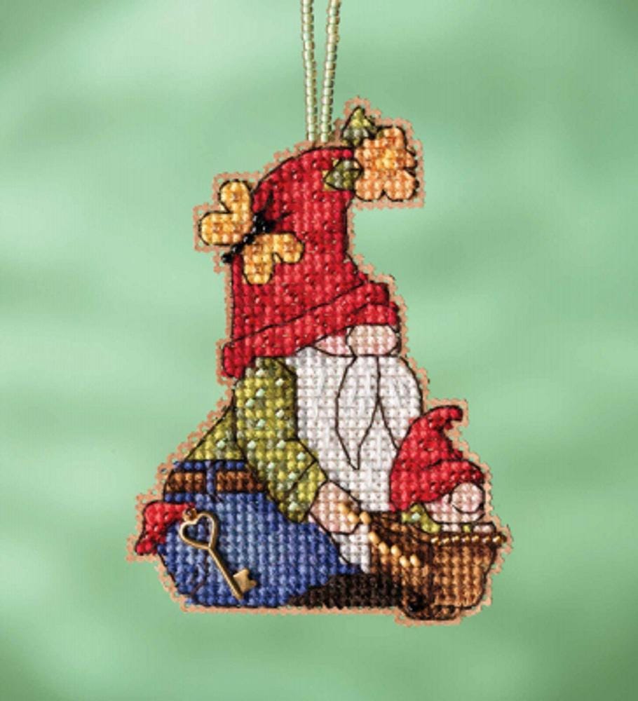 Wheelbarrow Gnome - Mill Hill Charmed Garden Gnomes - Cross Stitch Kit