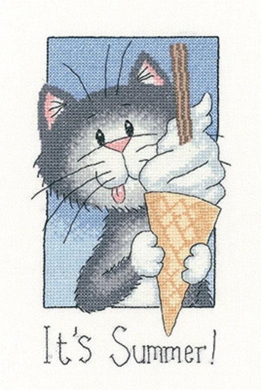 Cat with Ice Cream (Evenweave) - Counted Cross Stitch Kit - Heritage Crafts