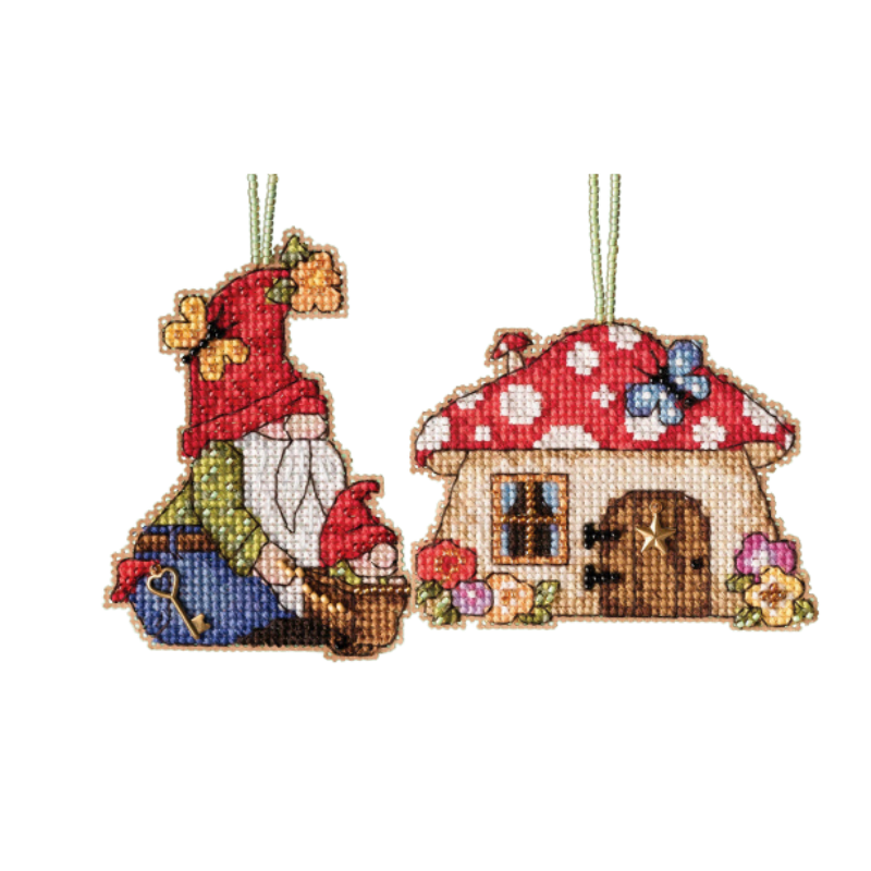 Wheelbarrow Gnome + Mushroom House - Mill Hill - Cross Stitch Kits