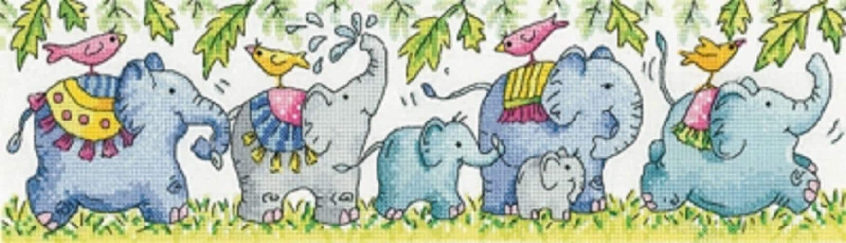 Elephants on Parade - Counted Cross Stitch Kit - Heritage Crafts