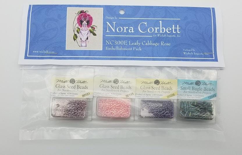 Leafy Cabbage Rose - Nora Corbett - Chart, Beads, All Thread - NC300
